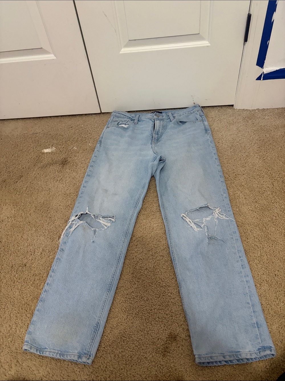 GAP Light Blue Distressed Straight-Leg Jeans